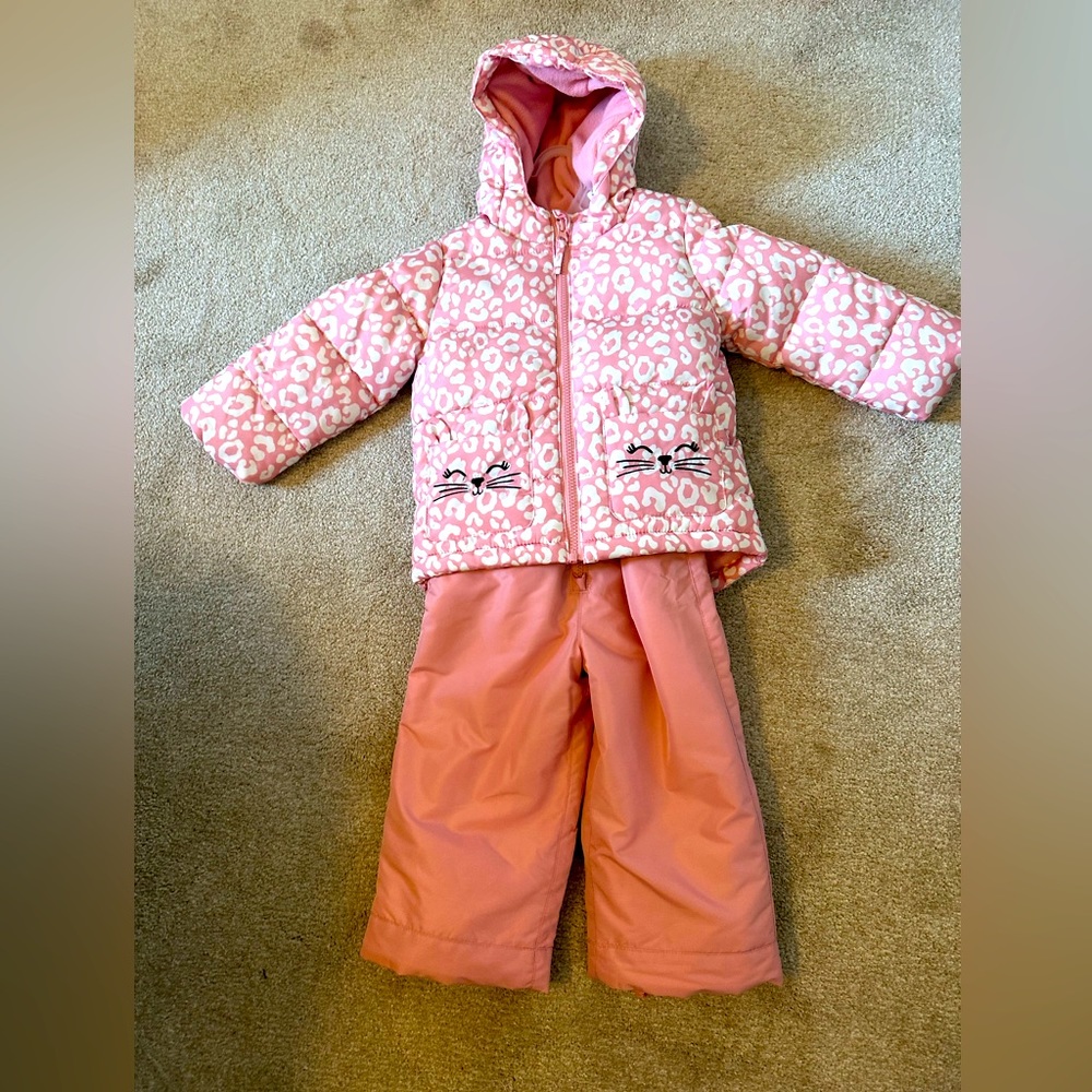 Pink Leopard Print Snowbib & Jacket set 2T